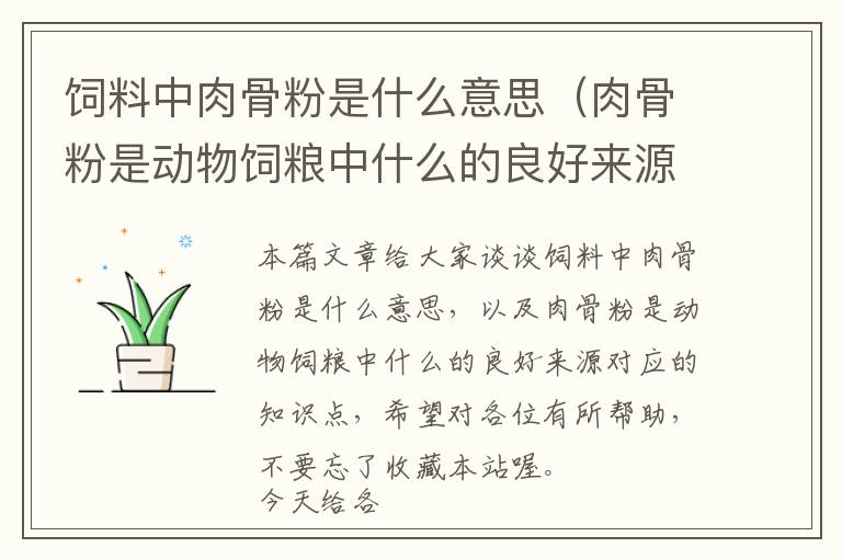 飼料中肉骨粉是什么意思（肉骨粉是動(dòng)物飼糧中什么的良好來源）