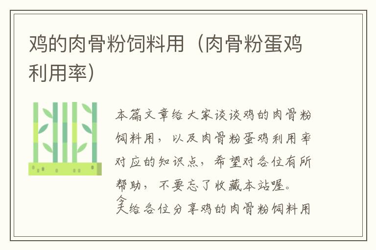 雞的肉骨粉飼料用(肉骨粉蛋雞利用率)