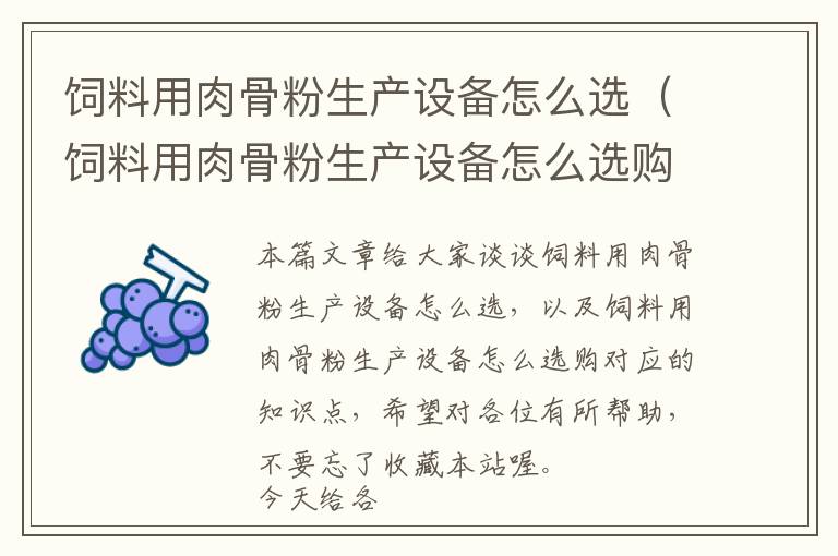 飼料用肉骨粉生產(chǎn)設備怎么選（飼料用肉骨粉生產(chǎn)設備怎么選購）