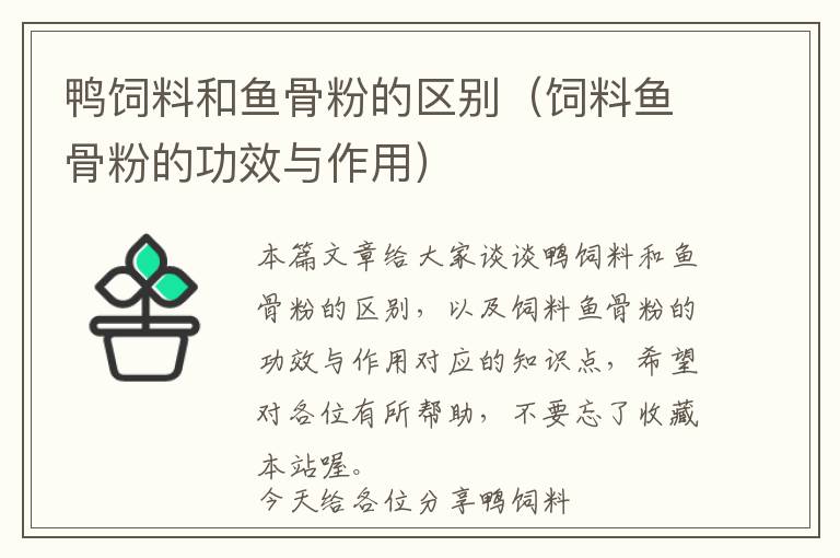 鴨飼料和魚骨粉的區(qū)別（飼料魚骨粉的功效與作用）