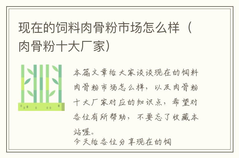 現(xiàn)在的飼料肉骨粉市場(chǎng)怎么樣（肉骨粉十大廠家）