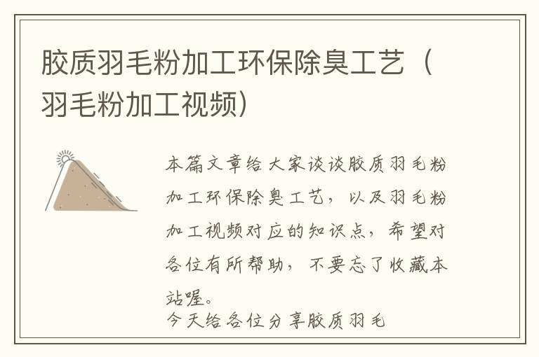 膠質(zhì)羽毛粉加工環(huán)保除臭工藝(羽毛粉加工視頻)