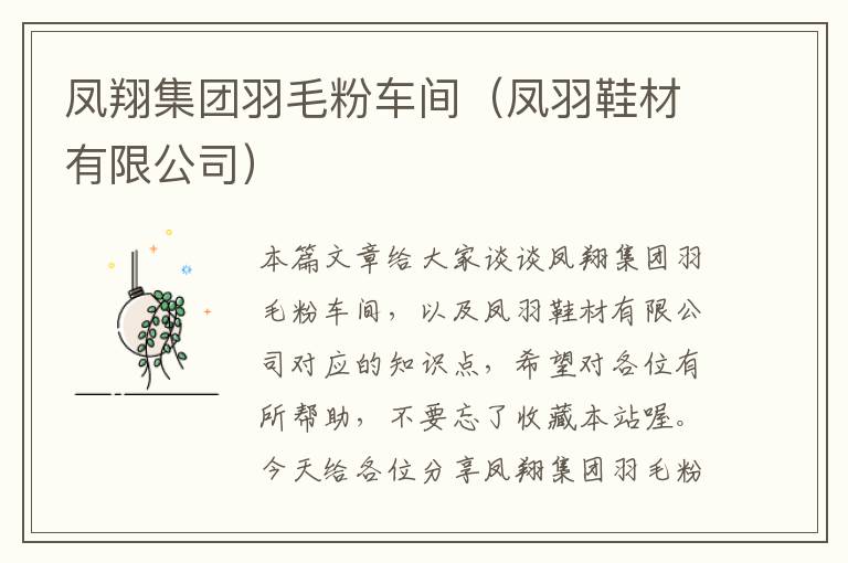 鳳翔集團(tuán)羽毛粉車間（鳳羽鞋材有限公司）