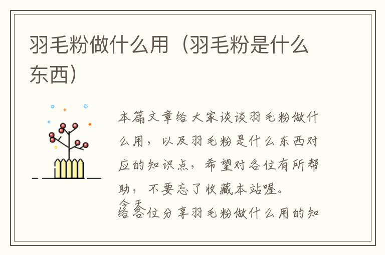 羽毛粉做什么用（羽毛粉是什么東西）