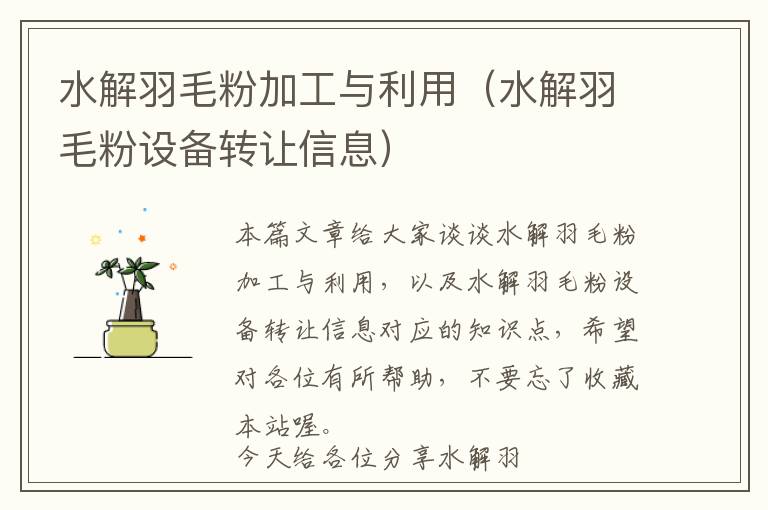水解羽毛粉加工與利用(水解羽毛粉設(shè)備轉(zhuǎn)讓信息)