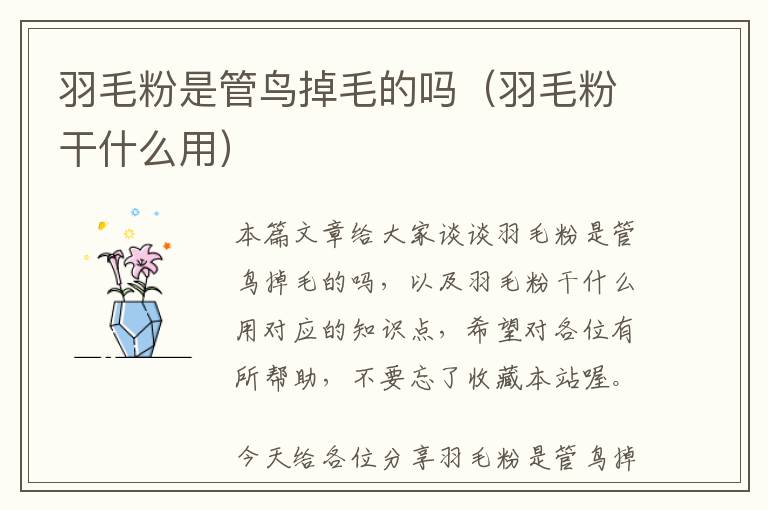 羽毛粉是管鳥掉毛的嗎(羽毛粉干什么用)