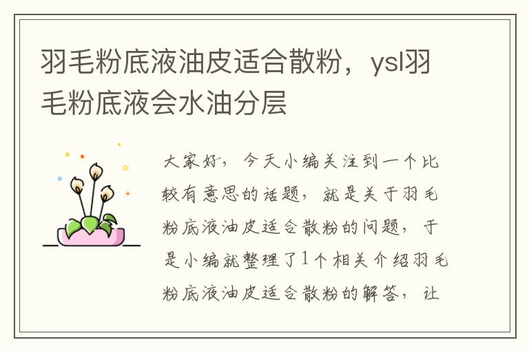 羽毛粉底液油皮適合散粉，ysl羽毛粉底液會水油分層