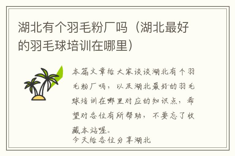 湖北有個(gè)羽毛粉廠嗎(湖北最好的羽毛球培訓(xùn)在哪里)