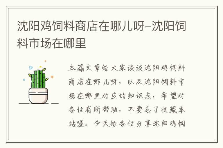 沈陽(yáng)雞飼料商店在哪兒呀-沈陽(yáng)飼料市場(chǎng)在哪里