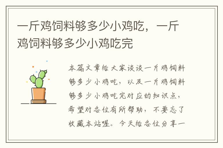 一斤雞飼料夠多少小雞吃,一斤雞飼料夠多少小雞吃完