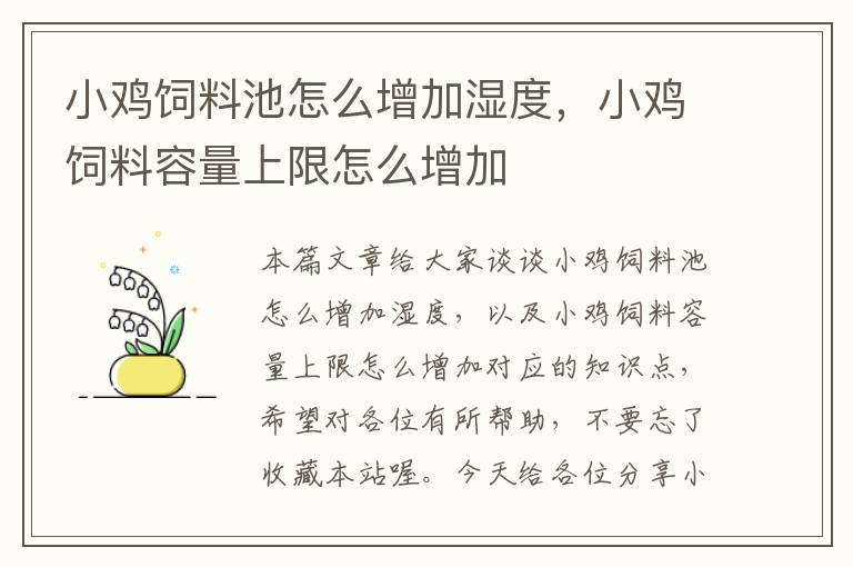 小雞飼料池怎么增加濕度,小雞飼料容量上限怎么增加