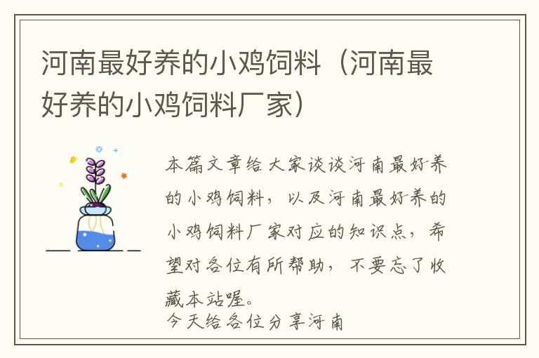 河南最好養(yǎng)的小雞飼料(河南最好養(yǎng)的小雞飼料廠家)