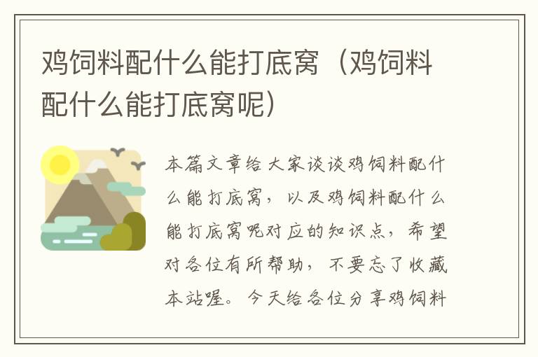 雞飼料配什么能打底窩(雞飼料配什么能打底窩呢)