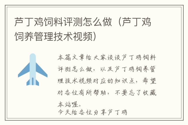 蘆丁雞飼料評(píng)測(cè)怎么做(蘆丁雞飼養(yǎng)管理技術(shù)視頻)
