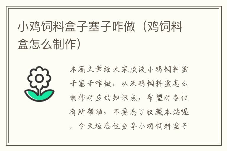 小雞飼料盒子塞子咋做(雞飼料盒怎么制作)
