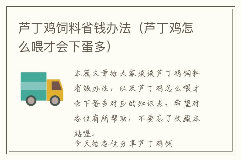 蘆丁雞飼料省錢辦法（蘆丁雞怎么喂才會下蛋多）