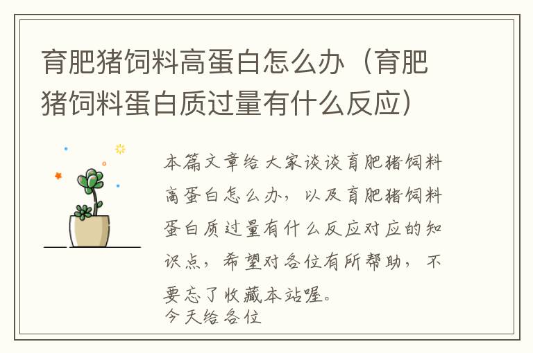 育肥豬飼料高蛋白怎么辦（育肥豬飼料蛋白質(zhì)過(guò)量有什么反應(yīng)）