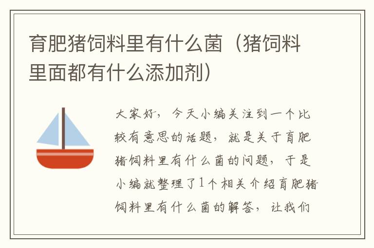 育肥豬飼料里有什么菌(豬飼料里面都有什么添加劑)