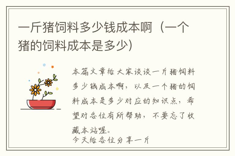 一斤豬飼料多少錢(qián)成本?。ㄒ粋€(gè)豬的飼料成本是多少）