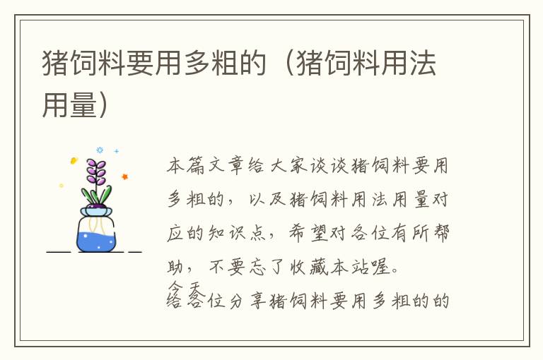 豬飼料要用多粗的(豬飼料用法用量)