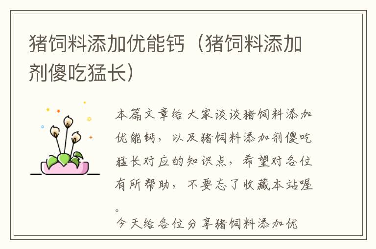 豬飼料添加優(yōu)能鈣(豬飼料添加劑傻吃猛長)