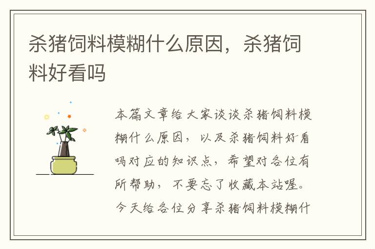 殺豬飼料模糊什么原因，殺豬飼料好看嗎