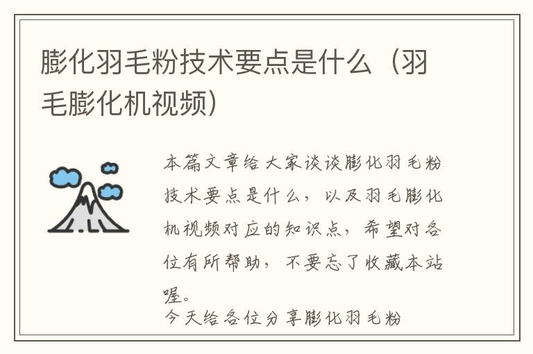 膨化羽毛粉技術(shù)要點是什么(羽毛膨化機視頻)