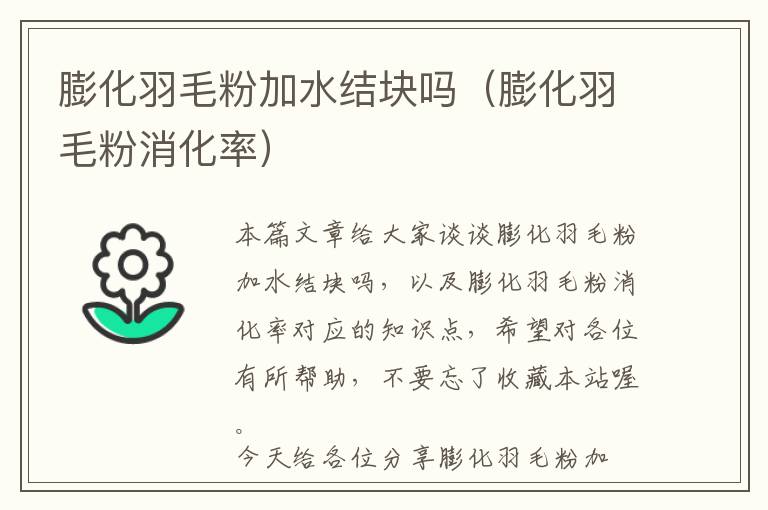 膨化羽毛粉加水結(jié)塊嗎(膨化羽毛粉消化率)