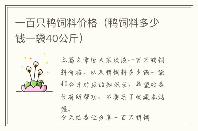 一百只鴨飼料價(jià)格(鴨飼料多少錢一袋40公斤)