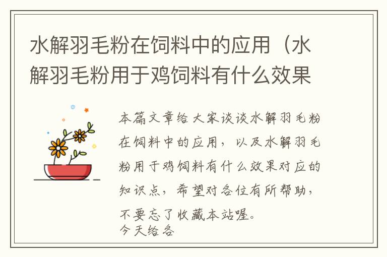 水解羽毛粉在飼料中的應(yīng)用(水解羽毛粉用于雞飼料有什么效果)