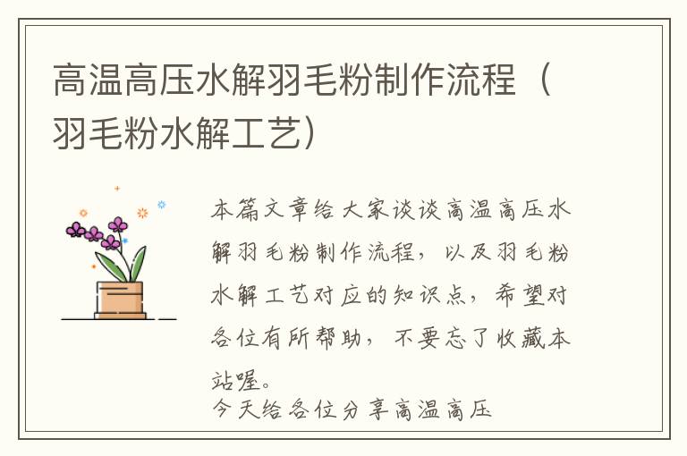 高溫高壓水解羽毛粉制作流程（羽毛粉水解工藝）