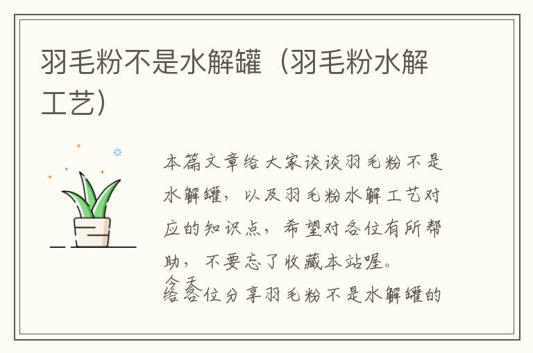 羽毛粉不是水解罐(羽毛粉水解工藝)