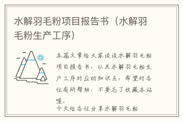 水解羽毛粉項(xiàng)目報(bào)告書(水解羽毛粉生產(chǎn)工序)