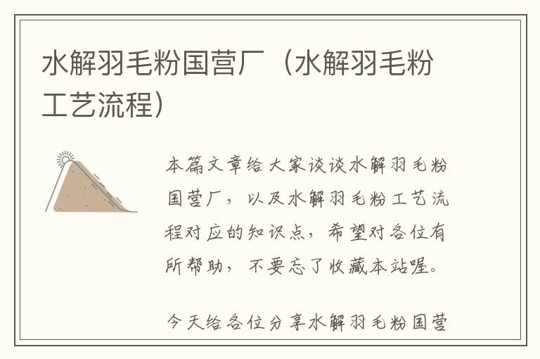 水解羽毛粉國營廠(水解羽毛粉工藝流程)