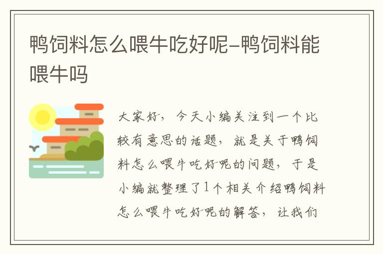 鴨飼料怎么喂牛吃好呢-鴨飼料能喂牛嗎
