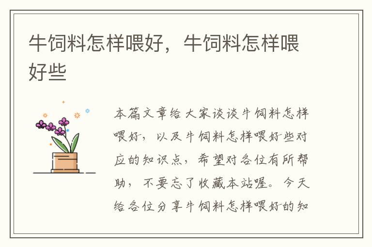 牛飼料怎樣喂好，牛飼料怎樣喂好些
