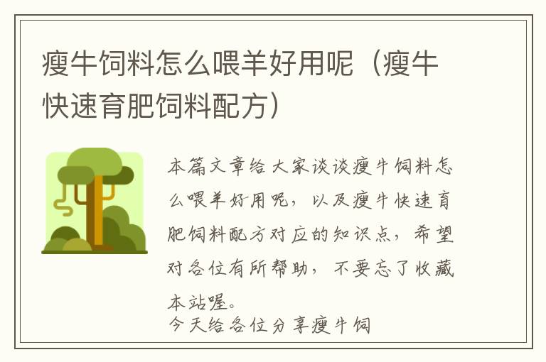 瘦牛飼料怎么喂羊好用呢(瘦牛快速育肥飼料配方)
