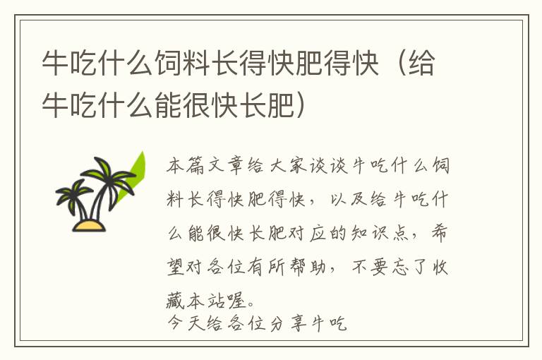 牛吃什么飼料長得快肥得快(給牛吃什么能很快長肥)