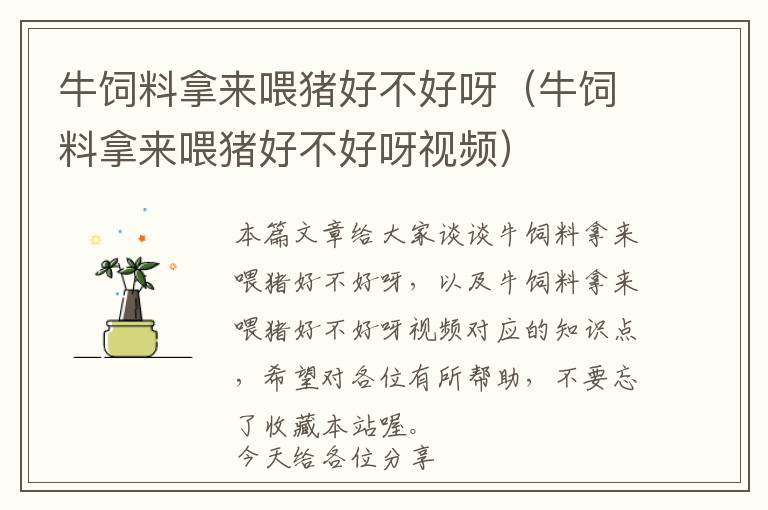 牛飼料拿來喂豬好不好呀(牛飼料拿來喂豬好不好呀視頻)