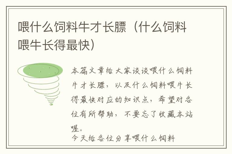 喂什么飼料牛才長膘(什么飼料喂牛長得最快)