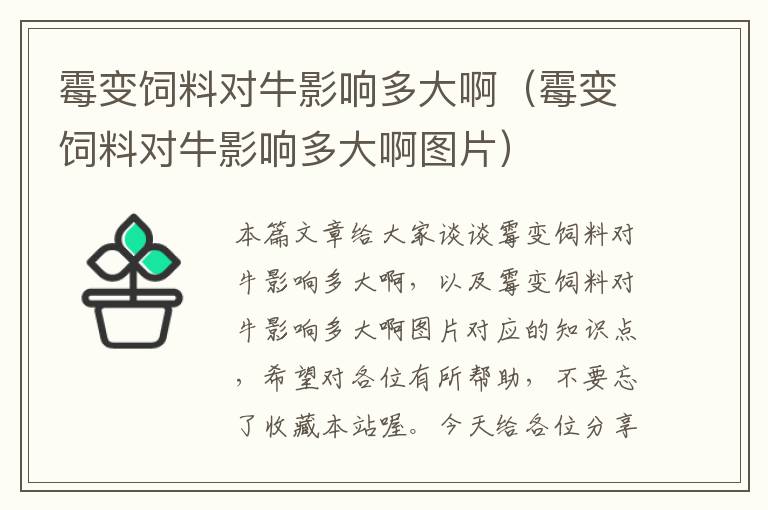 霉變飼料對牛影響多大?。棺冿暳蠈εS绊懚啻蟀D片)