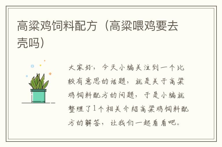 高粱雞飼料配方(高粱喂雞要去殼嗎)