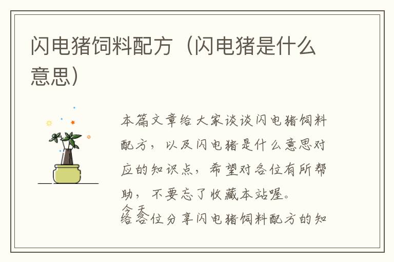 閃電豬飼料配方（閃電豬是什么意思）