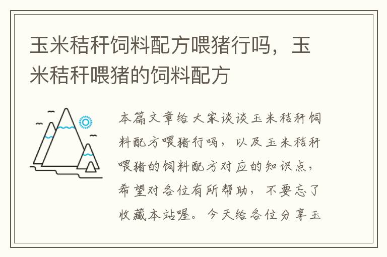 玉米秸稈飼料配方喂豬行嗎，玉米秸稈喂豬的飼料配方