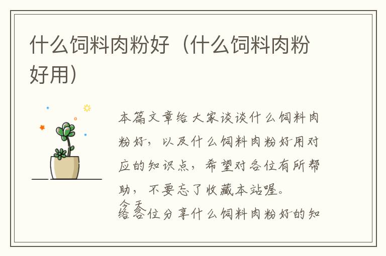 什么飼料肉粉好(什么飼料肉粉好用)