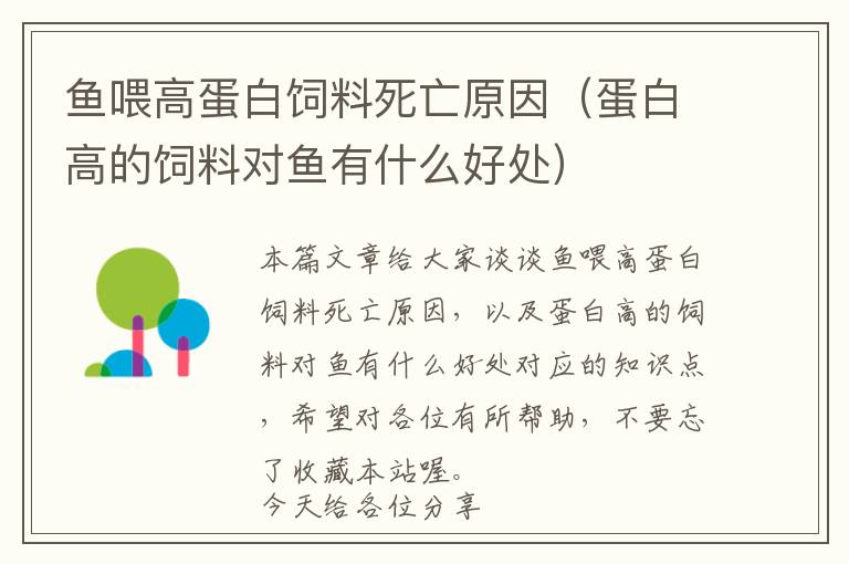 魚喂高蛋白飼料死亡原因(蛋白高的飼料對魚有什么好處)