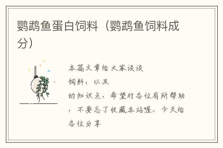 鸚鵡魚(yú)蛋白飼料（鸚鵡魚(yú)飼料成分）