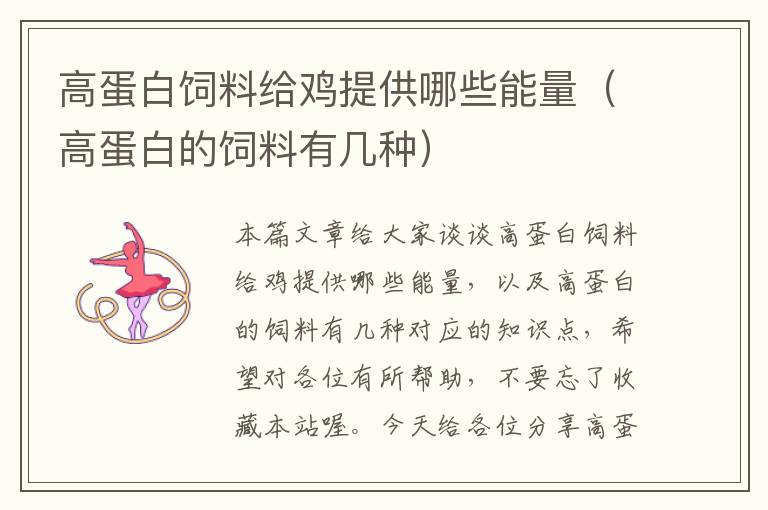 高蛋白飼料給雞提供哪些能量(高蛋白的飼料有幾種)