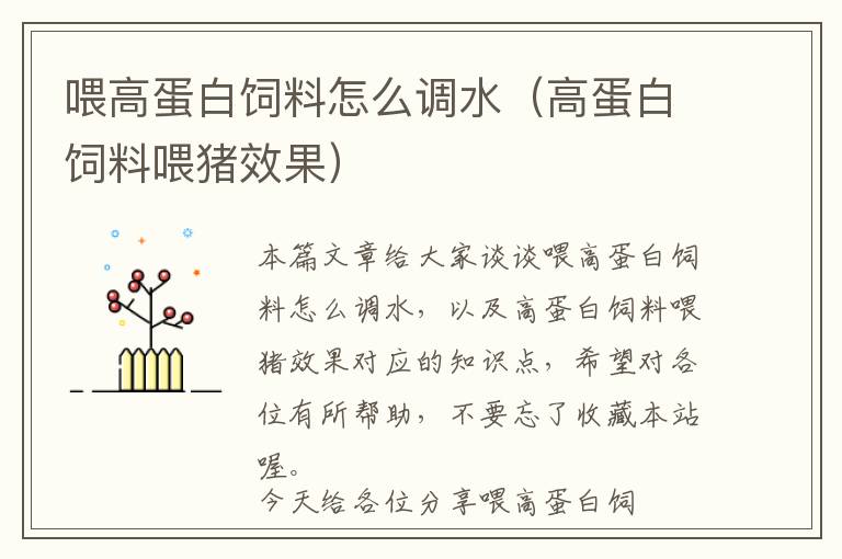 喂高蛋白飼料怎么調水（高蛋白飼料喂豬效果）