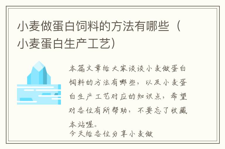 小麥做蛋白飼料的方法有哪些(小麥蛋白生產(chǎn)工藝)